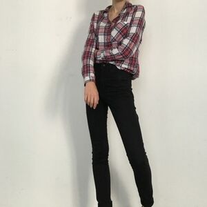Bella Dahl Burgundy Navy Blue White‎ Plaid Tencel Half Button Shirt